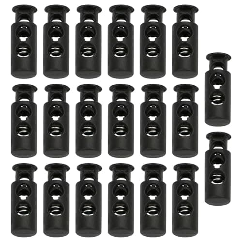 Image of 20PCS Toggles for Drawstrings, Plastic Cord Lock Black Double Hole Spring Toggle Stopper Cord Stops Fastener for Luggage, Lanyard, Clothing, DIY Projects, Backpack, Sportswear, Shoelaces, Jackets