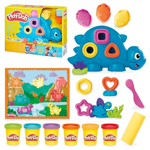 Image of Play-Doh Starter Set Shapes & Colours Dinosaur Playset, Preschool Arts and Crafts Kit with Dino Tools, Cutters & 6 Tubs, Creative Sensory Toy for Kids (3+), Great Gift for Children