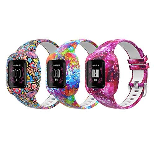 Image of MoKo 3-Pack Strap Compatible with Garmin Vivofit jr. 3 Fitness Tracker for Kids, Soft Silicone Adjustable Replacement Band Wristband Bracelet, Starry Sky & Painting & Peacock