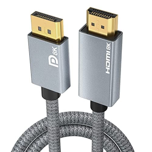 Image of AGFINEST 8K DisplayPort to HDMI Cable 3m - 8K@60Hz 4K@120Hz, Active Unidirectional DP1.4 Source to HDMI2.1 Display, Nylon Braided, Alloy Housing, Plug & Play for Laptop/PC/GPU to Monitor/TV/Projector