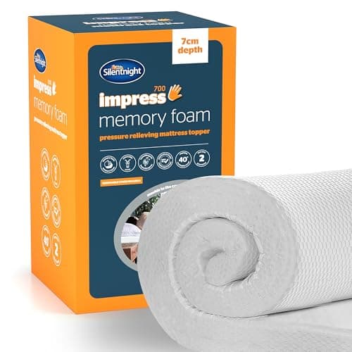 Image of Silentnight Impress Memory Foam Mattress Topper - 7cm Extra Thick Luxury Orthopedic Double Mattress Topper for Back and Neck Pain - Removable Washable Cover ,White