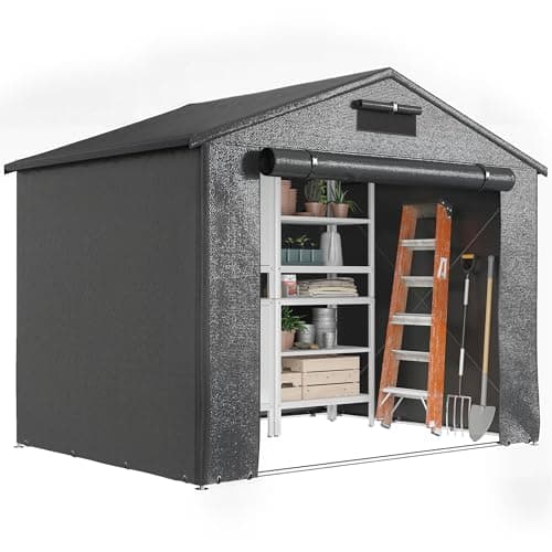 Image of Outsunny 8 x 6 ft Outdoor Garden Storage Shed, Waterproof Bike Tent with Vent and Roll-Up Zipper Door,Outdoor Portable Shed Storage Shelter for Bikes, Dark Grey