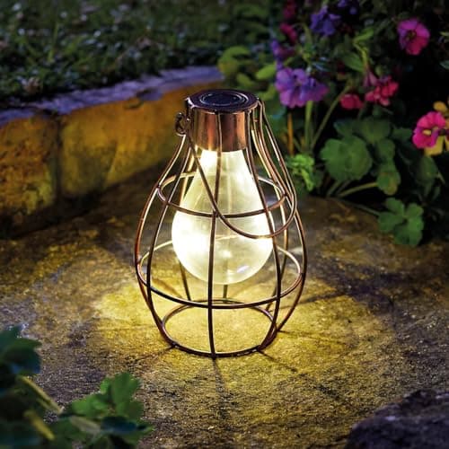 Image of Marco Paul 1 x Solar Copper Hanging Firefly Lantern with LED Lights Patio Storm Vase Table Lantern Or Window Centre Piece Indoor Outdoor
