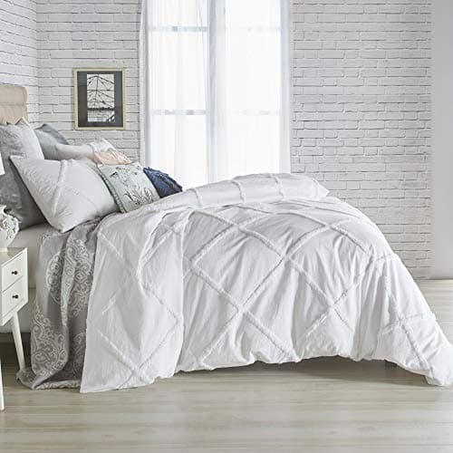 Image of Peri Home Chenille Lattice 100% Cotton Duvet Cover, Full/Queen, White