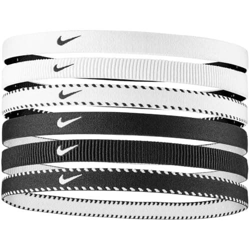Image of Nike Men's Flex Classic Headbands 6-Pack Headbands Running Fitness Training Sports Hairband Set Non-slip Elastic, White/Black/White, One Size