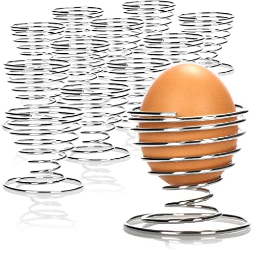 Image of com-four® 12x Egg cups made of chromed metal - Elegant egg holder with a metallic look - Breakfast set in a spiral design (12 pieces - spiral)