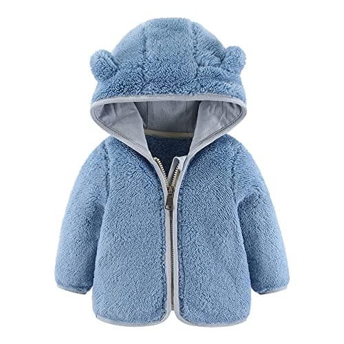 Image of Gajaous Infant Baby Boys Girls Fleece Hooded Jacket Coat with Ears Warm Todder Kids Cartoon Bear Outwear Zipper Up 0-24M