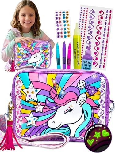 Image of PURPLE LADYBUG Decorate Your Own Unicorn Crossbody Bag - Unicorn Gift for Girls Craft Kit - 6 Year Old Girl Gifts - Creative Birthday Presents for 5 6 7 8 9 10 Years Old Girl Gifts