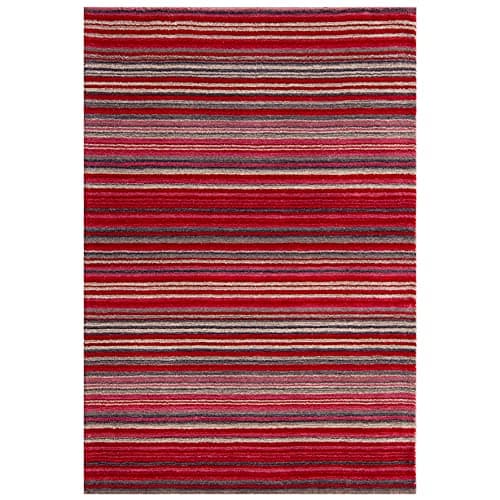Image of Contemporary Carter Striped Geometric Pattern Soft Wool Area Rugs, Red - 120 x 170cm