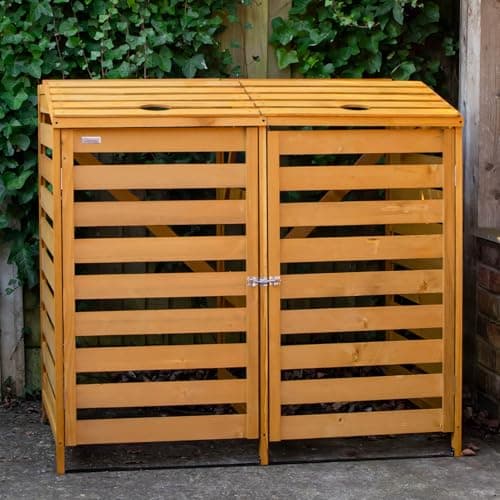 Image of 1.33m x 1.25m Large Wooden Outdoor Garden Double Wheelie Bin Store Storage for 2 Bins - Garden Bin Storage box, Wheelie Bin Hideaways, Bin Shed