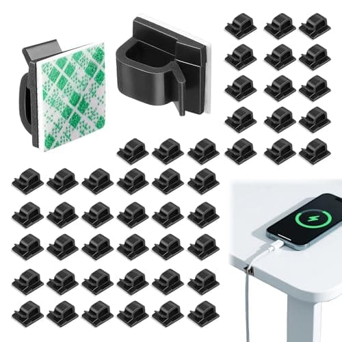 Image of 50PCS Self Adhesive Cable Clips Black Adhesive Cable Holder Clips Wall Wire Clips for Cable Management for Desk Wall Workshop Office Home Outdoors Christmas Decorations Outdoors Fairy Light