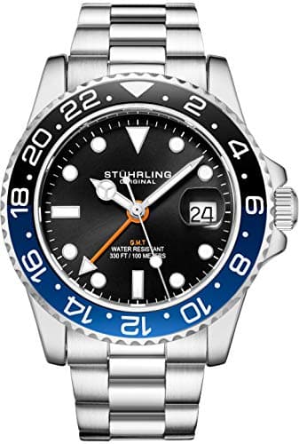 Image of Stuhrling Original Men's Stainless Steel Triple Row Bracelet GMT Watch Quartz Dual Time, Quickset Date with Screw Down Crown Water Resistant up to 10 ATM