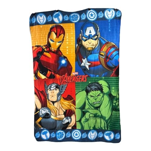 Image of TDL Avengers Fleece Blanket for Kids – Super Soft Cuddly Throw Fleece 100x140cm – Superhero Bedding Gift for Boys Bedroom Sofa Bed - Childrens Blankets Character Themed