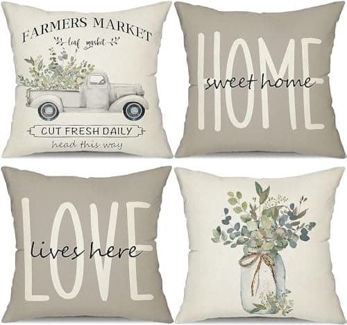 Image of BAOKU light gray Landscape Pattern Cushions Cover Cushions Pillow Covers Set of 4 Home Decorative for Sofa Linen Square Outside Office 18x18 Inch 45x45cm