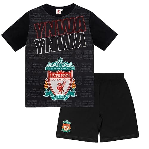 Image of Liverpool FC Official Football Gift Boys Short Pyjamas YNWA Black 10-11 Years