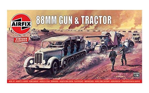 Image of Airfix - Vintage Classics Set - A02303V 88mm Gun & Tractor - Plastic Model Motor Vehicle Kits for Adults & Children 8+, Set Includes 114 Pieces, Sprues & Decals - 1:76 Scale Model Vehicle Set