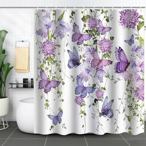 Image of FAIRYGATE Garden Shower Curtain Outdoor Butterflies Print Shower Curtains Waterproof Polyester Bath Multi Color Curtain with Hooks B9108
