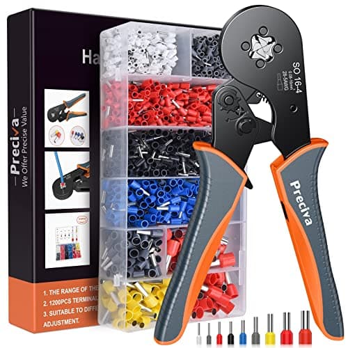 Image of Bootlace Ferrule Crimping Tool, Preciva 0.08-16mm²/AWG 28-5 Ferrule Crimper-Tool with 1200pcs Ferrules, Self-Adjsutable Ratchet Wire Crimping-Tool,Wire Terminal Device Set