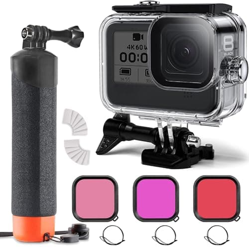 Image of FitStill 60M/196FT Underwater Waterproof Protective Case for Go Pro Hero 8 Black, Includes 3-Pack Dive Filters, Floating Hand Grip，Accessory Kit for Go Pro Hero8