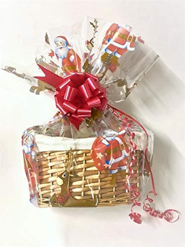 Image of Make Your Own Hamper Kit, Santa Father Christmas Oval Buff High back Willow Basket which includes Bow & Cellophane Small, Medium Or Large, Charity Prize, Gift, Leaving Present, Wedding, Xmas (Medium)