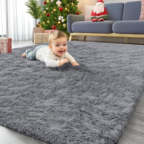 Image of Homaxy Fluffy Shaggy Rugs Living Room, Soft Thick Pile Carpet, Machine Washable Runner Rugs for Hallway, Anti Slip Bedside Rug for Kids Bedroom, Nursery - Grey, 80 x 150 cm