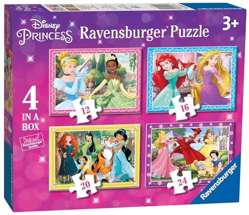 Image of Ravensburger Disney Princess 4 in Box Jigsaw Puzzles for Kids Age 3 Years and Up - 12, 16, 20 & 24 Pieces