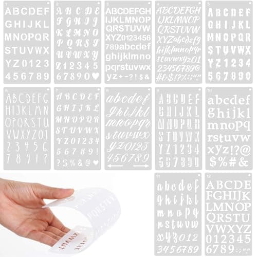 Image of 12 Pcs Alphabet & Number Letter Stencils Set – Reusablefor Painting, DIY Crafting, Scrapbooking, Wall Art, and Home Decor Projects