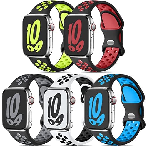 Image of Dirrelo 5 Pack Sport Straps Compatible with Apple Watch Strap 44mm 45mm 46mm 49mm 42mm Men, Soft Breathable Silicone Wristband for iWatch Series 11 10 9 8 7 6 5 4 3 2 1, SE 2 3, Ultra 2 3, A-L