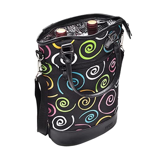 Image of Kato Tirrinia Wine Cooler Bag, 2 Bottle Insulated Wine Carrier Tote with Adjustable Shoulder Strap + Free Corkscrew, Picnic, Camping and Beach, Great Wine Lover Gift
