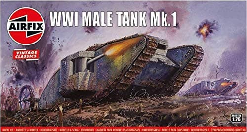 Image of Airfix Vintage Classics Set - A01315V WWI Male Tank Mk.I - Plastic Model Tank Kits for Adults & Children 8+, Set Includes 49 Pieces - 1:76 Scale Model Tank Set