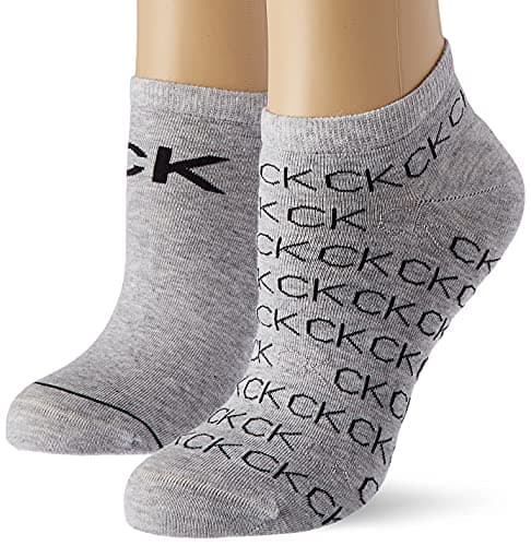 Image of Calvin Klein Women's All Over Logo Sneaker Socks (Pack of 2), Light Grey Mix, One Size