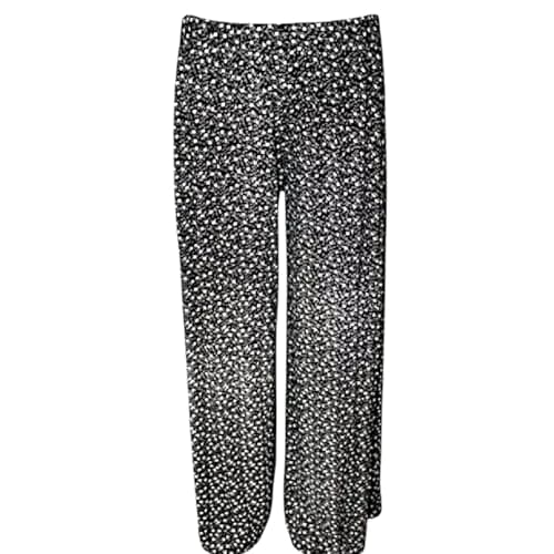 Image of SXME MIGHT SAY Palazzo Wide Leg Flared Elasticated Stretch Plus Size Plain Trousers - Black Floral Print 20-22 Plus