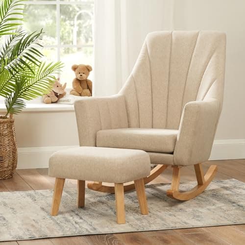 Image of Tutti Bambini Jonah Baby Rocking Chair with Foot Stool - Nursing Chair with Ergonomic Backrest & Armrest for Comfortable Cradling & Feeding, Soft-Touch Rocking Chairs for Adults (Stone)