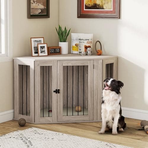 Image of PawHut Dog Crate Furniture, Side Table Dog Kennel with Cushion, Large Door, for Large Dogs - Walnut Brown