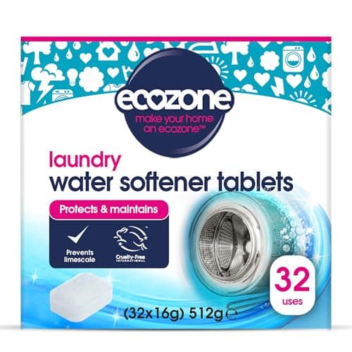 Image of EcoZone Laundry Water Softener Tablets, De-scaler Prevents Limescale & Makes Cleaning Detergent More Effective, Protects & Maintains Washing Machine Appliance, with Salt, Vegan-Friendly (32 Tablets)
