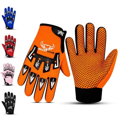 Image of BEAST RAGE Kids Bike Gloves – Motocross & BMX Cycling Gloves for Boys &Girls, Non-Slip Grip, Breathable Lightweight Dirt bike kids motorbike Gloves (Orange, Medium [6-8 Yrs])