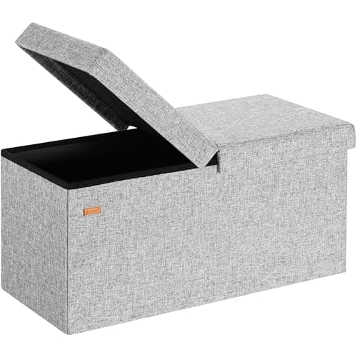 Image of CASARIA® 100L Storage Bench | Foldable Footstool | Fabric Ottoman with Lid | 300kg Load Capacity | Comfortable Padding | Versatile Use for Living Room, Bedroom, or Hallway | Grey