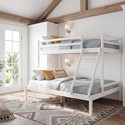 Image of Panana Wooden Triple Bunk Bed Children Bedroom Furniture Frame 3FT Single 4FT6 Double 3 Sleeper for Mother&Children (White)