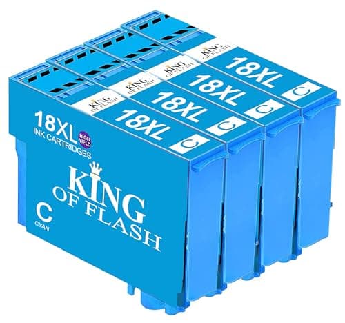 Image of KING OF FLASH Replacement for Epson 18 18XL Cyan Ink Cartridges Compatible for Epson Expression Home XP-425 XP-422 XP-415 XP-412 XP-325 XP-322 XP-315 XP-312 XP-225 XP-215 XP-212 XP-405 (4 Cyan)