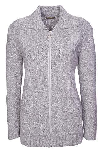 Image of Lets Shop Shop Womens Zipped Cable Knit Long Sleeve Zip Through Fasten Jumper Top Ladies Classic Knitwear Zipper Cardigan Pullover Plus Size 10 12 14 16 18 20 22 24 Silver Grey
