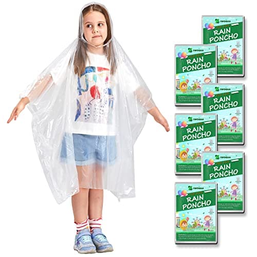 Image of SWOGAA Disposable Rain Ponchos for Kids (6 Pack) -50% Extra Thicker Men or Women Waterproof Emergency Rain Ponchos with Hood - Clear Kids
