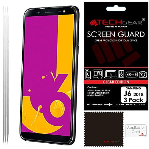Image of TECHGEAR [3 Pack] Screen Protectors for Galaxy J6 (SM-J600 Series) - Clear Lcd Screen Protectors Cover Guards Compatible with Samsung Galaxy J6 2018