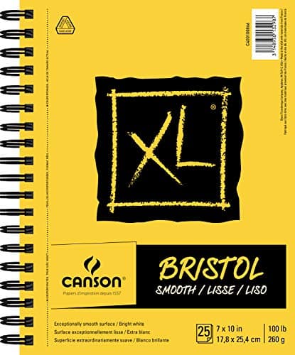 Image of Canson XL Series Bristol Paper, Smooth, Wirebound Pad, 7x10 inches, 25 Sheets (100lb/260g) - Artist Paper for Adults and Students - Markers, Pen and Ink