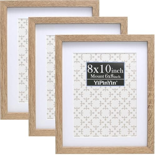 Image of Natural Wood Effect 8x10'' Picture Frame Set of 3,with Acid Free Mount For 6x8''Featuring Premium Acrylic Window,for Tabletop Display or Wall Mounting,An Ideal Choice for Christmas,Weddings Decor