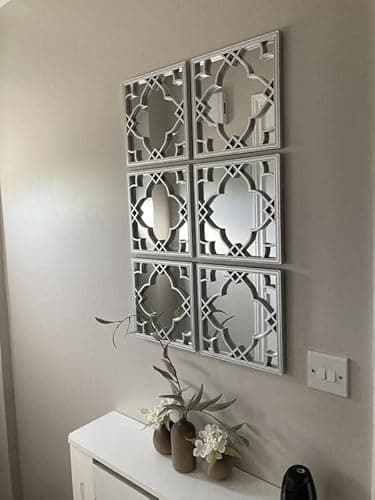 Image of DEENZ Set Of 3 Silver Moroccan Tile Mirrors Moroccan Wall Art Hanging Mirror Square For Hanging And Wall Decor Small Sliver Home Accessories Gifts