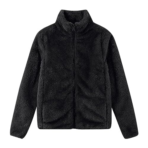 Image of Zeiayuas Fleece Jacket Women UK Clearance Fluffy Teddy Coat Thick Plush Cardigan with Pocket Sherpa Winter Fuzzy Jackets Coats Warm Zip up Overcoat Ladies Plus Size Hoodie Blanket Soft Outwear