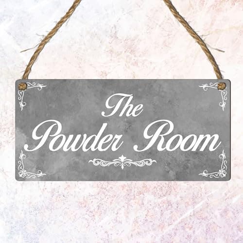 Image of Rustic Hanging Bathroom Door Sign – Private, The Bathroom, The Poo, The Powder Room, Toilet, WC – Funny & Elegant Toilet Plaque, Guest Restroom, B&B (The Powder Room, Small: 19 cm (H) × 9 cm (W))
