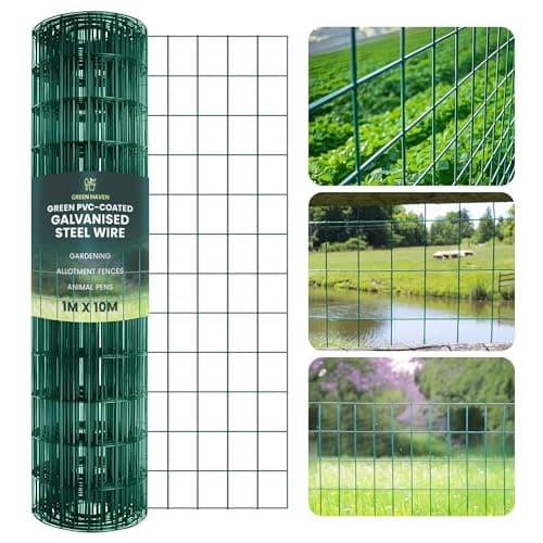 Image of Green Haven Chicken Wire Fence – 1M x 10M PVC Coated Garden Fencing Roll, Galvanized Steel Mesh for Poultry, Pet Barrier & Allotments – Durable, Easy-to-Install Heavy Duty Garden Wire Mesh