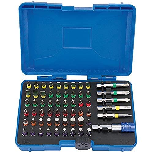 Image of Draper 60 Piece Coloured Screwdriver Bit Tool Set with Magnetic Holder - 82405 - Flat, Cross, PZ Type, TX-Star & Hex Bits