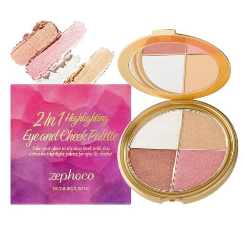 Image of Sitovely 4-Color Highlighter & Blush Palette, Shimmer Illuminating Eyeshadow 4-In-1 Face Makeup Palettes Long-Wearing Highlighting Eye & Cheek Palette with Mirror